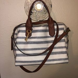 Fossil Blue Stripe Fiona Satchel